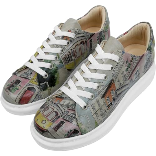 DOGO Plateau-Sneaker mit Keilabsatz für Damen, handgefertigtes veganes Leder, einzigartige, klobige Sneaker, Lisboa, 38 EU von DOGO