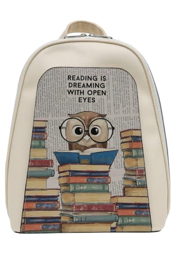 DOGO Vegane Damen Rucksack Tidy Bag - The Wise Owl Beige von DOGO
