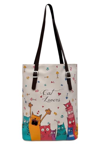 DOGO Vegane Damen Schultertaschen Umhängetaschen Tall Bag - Cat Lovers von DOGO