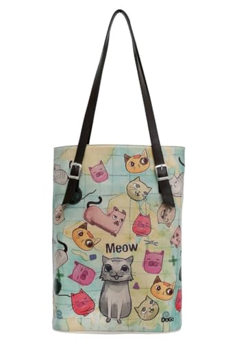 DOGO Vegane Damen Schultertaschen Umhängetaschen Tall Bag - Cats of the World von DOGO