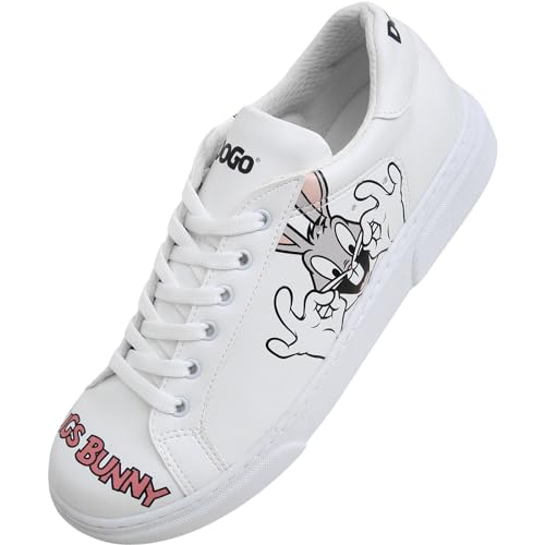 DOGO Weiße Sneaker für Damen – handgefertigte Damenmode Sneaker, veganes Leder und einzigartiges Design, bequeme Schuhe für Damen, Ace Sneakers, Bugs Bunny, 40 EU von DOGO