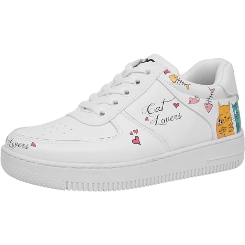 Weiße Sneaker für Damen – handgefertigte modische Damen-Sneaker, veganes Leder und einzigartiges Design, Würfel-Sneaker, Katzenliebhaber, 5 von DOGO