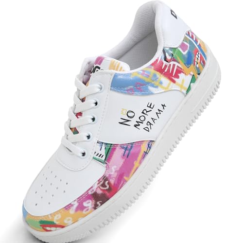 Weiße Sneaker für Damen – handgefertigte modische Damen-Sneaker, veganes Leder und einzigartiges Design, Würfel-Sneaker, Kein Drama mehr, 36 EU von DOGO