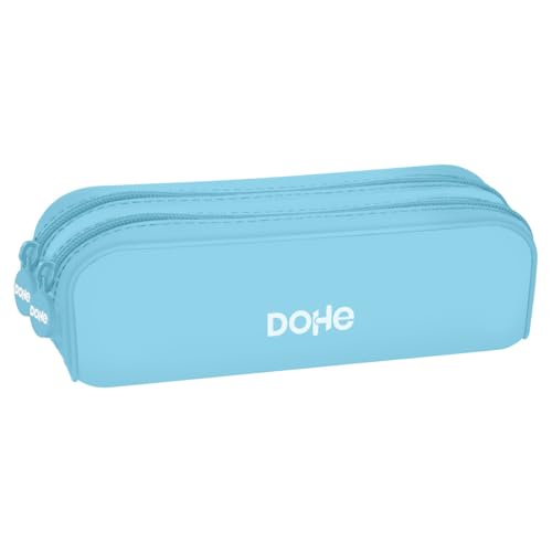 DOHE - Doppeltes Federmäppchen aus Silikon - 2 Fächer mit Reißverschlüssen, rechteckiges Mehrzweck-Federmäppchen, weiche Haptik, Maße 20 x 6 x 7 cm - Serenity Blau von DOHE