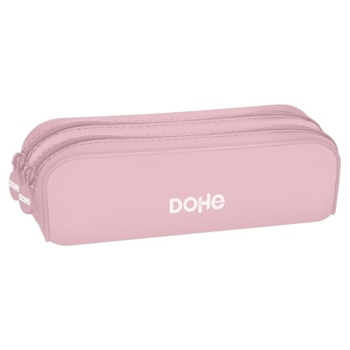 DOHE - Doppeltes Federmäppchen aus Silikon - 2 Fächer mit Reißverschlüssen, rechteckiges Mehrzweck-Federmäppchen, weiche Haptik, Maße 20 x 6 x 7 cm - Serenity Pink von DOHE