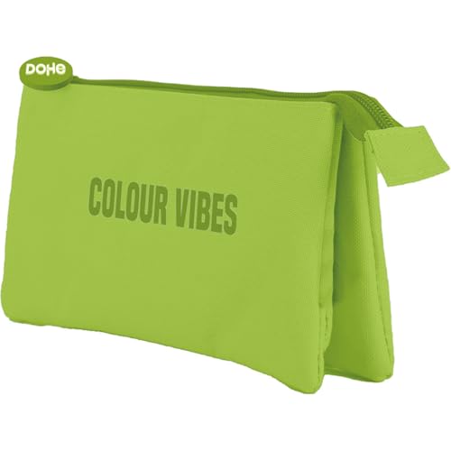 DOHE - Dreifaches Federmäppchen für die Schule - 3 Fächer, Mehrzweck-Federmäppchen, Maße 23 x 12 x 2,5 cm, Reißverschluss, aus strapazierfähigem Polyester - Colour Vibes Lima von DOHE