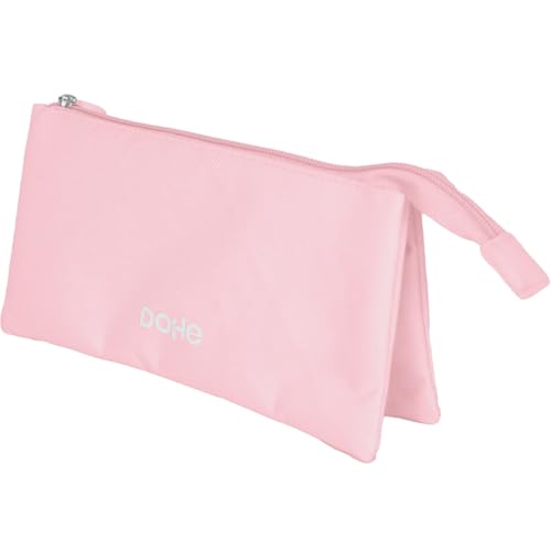 DOHE - Dreifaches Federmäppchen für die Schule - 3 Fächer, Mehrzweck-Federmäppchen, Maße 23 x 12 x 2,5 cm, Reißverschluss, aus strapazierfähigem Polyester - Serenity Pink von DOHE
