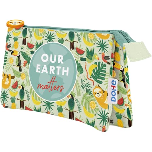 DOHE - Dreifaches Federmäppchen für die Schule - 3 Fächer, Mehrzweck-Federmäppchen, Maße 23 x 12 x 2,5 cm, Reißverschluss, aus strapazierfähigem Polyester - WWF Tropic von DOHE