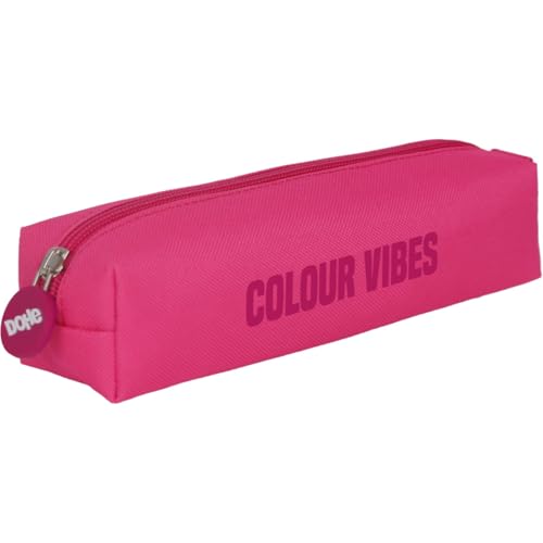 DOHE - Einfaches Federmäppchen für die Schule - 1 Fach, rechteckiges Mehrzweck-Federmäppchen, 21 x 6 x 6 cm, Reißverschluss, aus strapazierfähigem Polyester - Colour Vibes Pink von DOHE