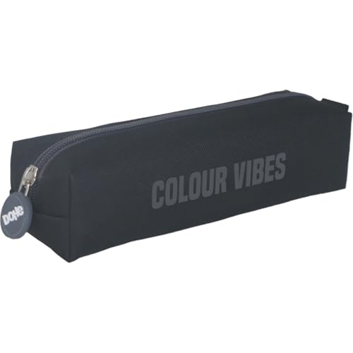 DOHE - Einfaches Federmäppchen für die Schule - 1 Fach, rechteckiges Mehrzweck-Federmäppchen, 21 x 6 x 6 cm, Reißverschluss, aus strapazierfähigem Polyester - Colour Vibes Schwarz von DOHE