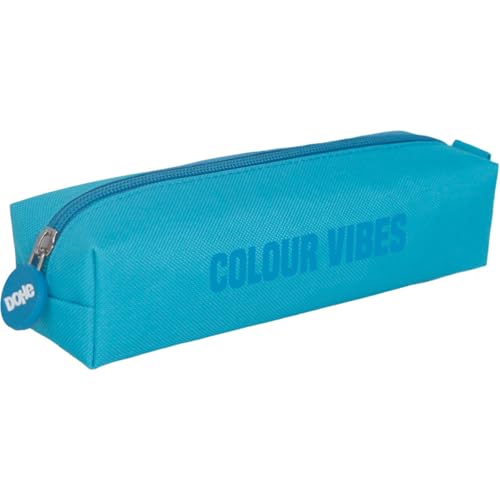 DOHE - Einfaches Federmäppchen für die Schule - 1 Fach, rechteckiges Mehrzweck-Federmäppchen, 21 x 6 x 6 cm, Reißverschluss, aus strapazierfähigem Polyester - Colour Vibes Cyan von DOHE
