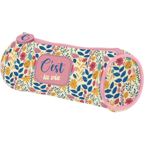 DOHE - Einfaches Federmäppchen für die Schule - 1 Fach, rundes Mehrzweck-Federmäppchen, 21 x 7,5 cm, Reißverschluss, aus strapazierfähigem Polyester - C' Est La Vie von DOHE