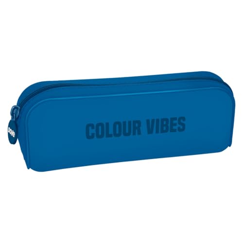 DOHE - Schlichtes Federmäppchen aus Silikon für die Schule - 1 Fach mit Reißverschluss, rechteckiges Mehrzweck-Federmäppchen, weiche Haptik, Maße 20 x 6 x 8 cm - Colour Vibes Blau von DOHE