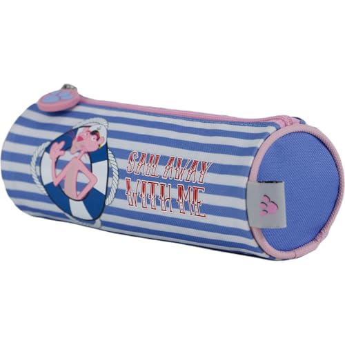 DOHE - Rundes Schulmäppchen - Reißverschluss, offiziell lizenziert, strapazierfähiges Polyester, 21x7,5x7,5 cm, Schulmaterial - Pink Panther Sailing von DOHE