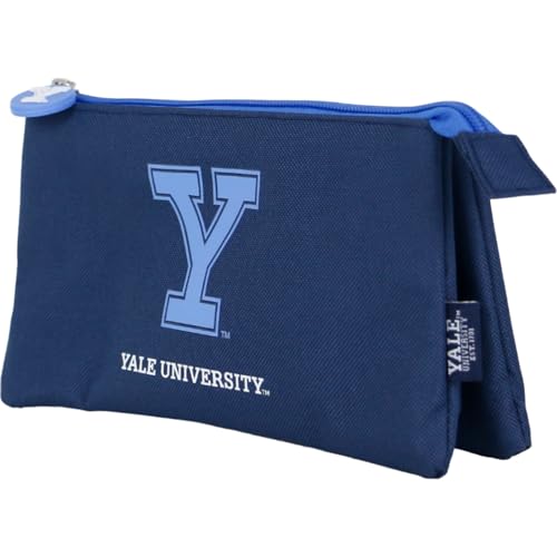 DOHE Yale University Federmäppchen mit 3 Fächern, Reißverschluss, Robustes Polyester, 23 x 12 x 2,5 cm, Schulmaterial (blau), blau, Yale PINK Lady Dreifachkoffer von DOHE