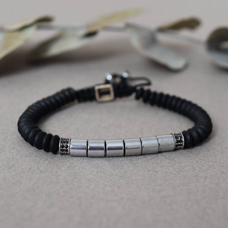 Handgewebtes Onyx Armband, Verstellbares Matt Unisex Hämatit Und 100% Naturstein Armband von DOHMANSTONE