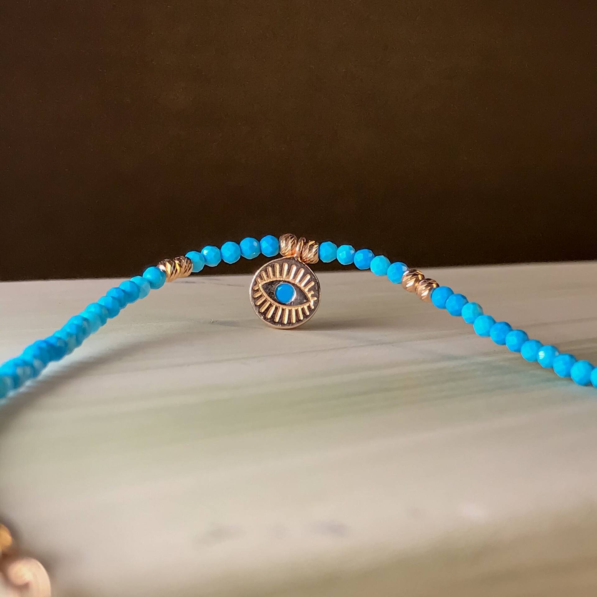 Rundes Augen-Fußkettchen, 925Er Silber, 14 Karat Vergoldet, Langlebiger Türkisstein-Fußkettchen, Sommerschmuck, Strandschmuck, Dohmanstein von DOHMANSTONE