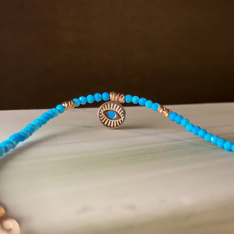 Rundes Augen-Fußkettchen, 925Er Silber, 14 Karat Vergoldet, Langlebiger Türkisstein-Fußkettchen, Sommerschmuck, Strandschmuck, Dohmanstein von DOHMANSTONE