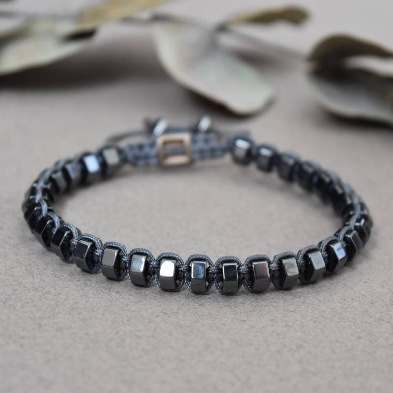 Sportliches Hämatit Armband, Verstellbares Schmuck, Armband Für Mann, Unisex Handgewebtes Naturstein von DOHMANSTONE