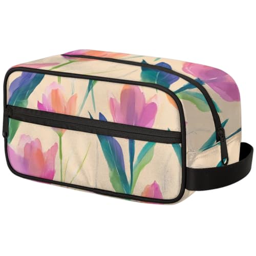 Kosmetiktasche mit großem Fassungsvermögen, Make-up-Tasche, Kulturbeutel, tragbare Aufbewahrung mit Griff, geeignet für Geschäftsreisen, Fitness, Urlaub, für Damen und Herren, Aquarell-Blume von DOHOATI