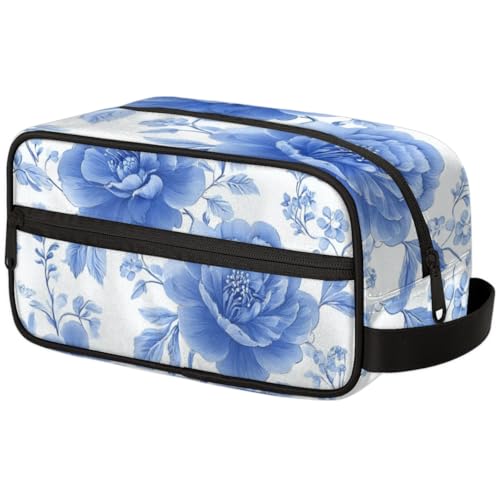 Kosmetiktasche mit großem Fassungsvermögen, Make-up-Tasche, Kulturbeutel, tragbare Aufbewahrung mit Griff, geeignet für Geschäftsreisen, Fitness, Urlaub, für Damen und Herren, Celadonblau – Blume von DOHOATI