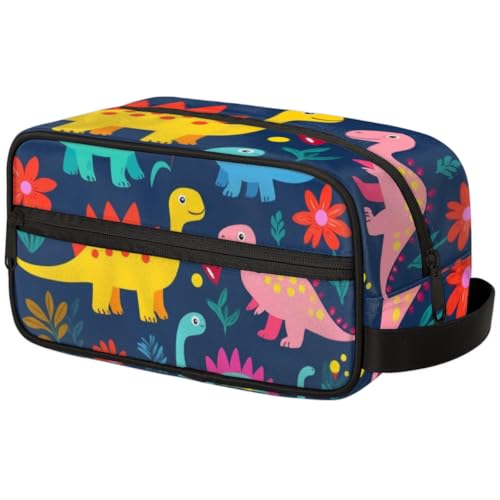 Kosmetiktasche mit großem Fassungsvermögen, Make-up-Tasche, Kulturbeutel, tragbare Aufbewahrung mit Griff, geeignet für Geschäftsreisen, Fitness, Urlaub, für Männer und Frauen, Neon-Dinosaurier von DOHOATI
