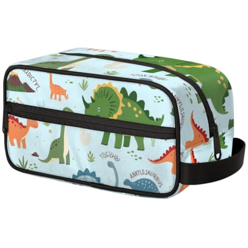 Kosmetiktasche mit großem Fassungsvermögen, Make-up-Tasche, Kulturbeutel, tragbare Aufbewahrung mit Griff, geeignet für Geschäftsreisen, Fitness, Urlaub, für Männer und Frauen, bunter Dinosaurier von DOHOATI