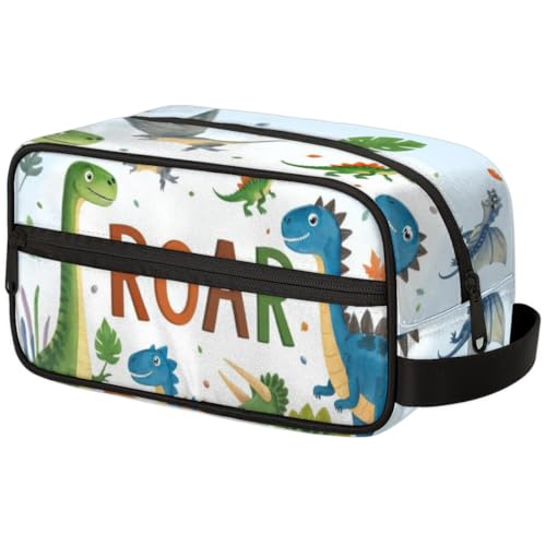 Kosmetiktasche mit großer Kapazität – Make-up-Tasche, Kulturbeutel, tragbare Aufbewahrung mit Griff, geeignet für Geschäftsreisen, Fitness, Urlaub, für Männer und Frauen, imposanter Dinosaurier von DOHOATI