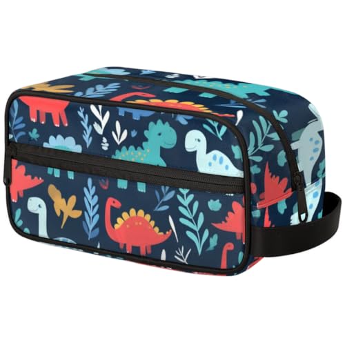 Kosmetiktasche mit großer Kapazität – Make-up-Tasche, Kulturbeutel, tragbare Aufbewahrung mit Griff, geeignet für Geschäftsreisen, Fitness, Urlaub, für Männer und Frauen, verspieltes Dinosaurier-Grün von DOHOATI