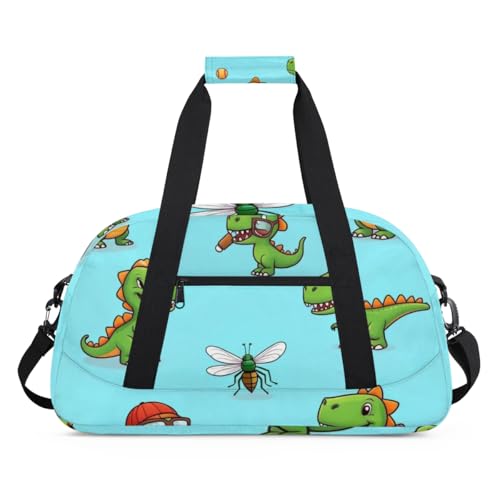 Wasserabweisende Sporttasche – mit Fach, ideal für Sport und Handgepäck, Wochenendreisen, für Mädchen, Jungen, Männer und Frauen, 48 x 26,9 x 22,1 cm, niedlicher Dinosaurier-Spiel von DOHOATI