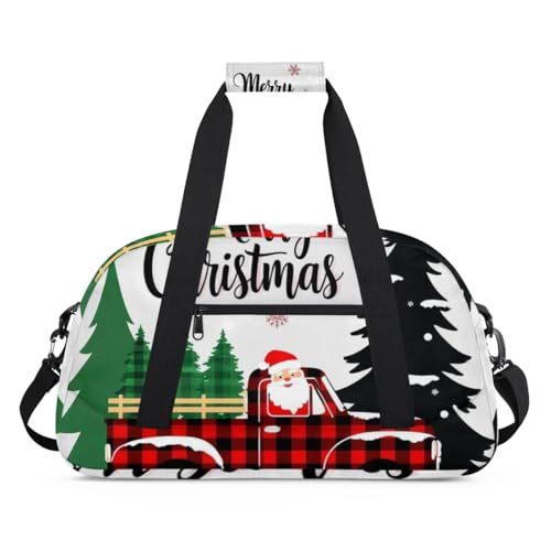 Wasserabweisende Sporttasche – mit Fach, ideal für Sport und Handgepäck, Wochenendreisen für Mädchen, Jungen, Männer und Frauen, 48 x 26,9 x 22,1 cm, Retro-Weihnachts-Truck von DOHOATI