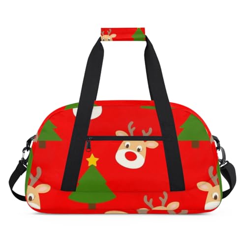 Wasserabweisende Sporttasche – mit Fach, ideal für Sport und Handgepäck, Wochenendreisen für Mädchen, Jungen, Männer und Frauen, 48 x 26,9 x 22,1 cm, fröhliches Weihnachts-Rentier von DOHOATI