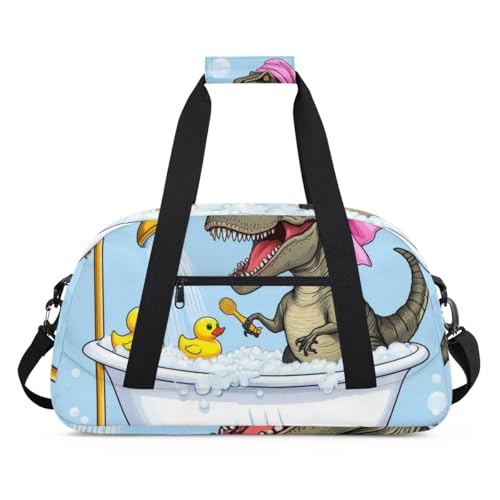 Wasserabweisende Sporttasche – mit Fach, ideal für Sport und Handgepäck, Wochenendreisen für Mädchen, Jungen, Männer und Frauen, 48 x 26,9 x 22,1 cm, lustiger Dinosaurier-Baden von DOHOATI