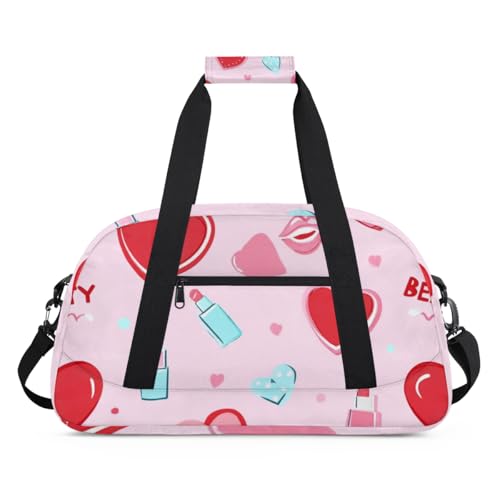 Wasserabweisende Sporttasche – mit Fach, ideal für Sport und Handgepäck, Wochenendreisen für Mädchen, Jungen, Männer und Frauen, 48 x 26,9 x 22,1 cm, romantischer Herz-Lippenstift von DOHOATI
