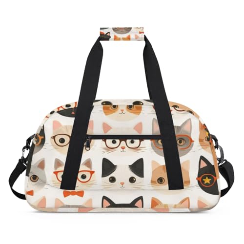 Wasserabweisende Sporttasche – mit Fach, ideal für Sport und Handgepäck, Wochenendreisen für Mädchen, Jungen, Männer und Frauen, 48 x 26,9 x 22,1 cm, verspielte Brille – mit Katze Wasserabweisende Sporttasche – mit Fach, ideal für Sport und Handgepäck, Wochenendreisen für Mädchen, Jungen, Männer und Frauen, 48 x 26,9 x 22,1 cm, verspielte Brille – mit Katze von DOHOATI