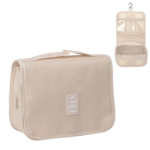 DOINEUFL Kulturtasche Damen & Herren, Kulturtasche zum Aufhängen Kosmetiktasche Damen wasserdichte, Multifunktionale Kosmetiktasche (Beige) von DOINEUFL
