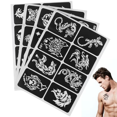 32 StüCk Selbstklebende Schablonen FüR Airbrush, Gesichtsbemalung, Glitzer Tattoos - Wasserdichte TemporäRe Tattoos FüR Erwachsene Und Kinder von DOITOOL