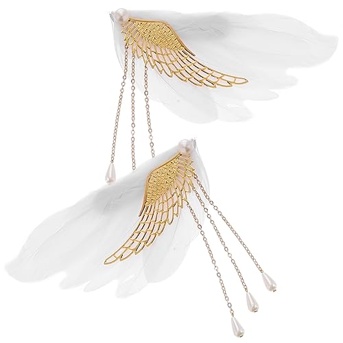 DOITOOL 1 Paar Urlaub Party Dress Up Stirnband Bühne Leistung Cosplay Haar Zubehör Engel Feder Flügel Seite Clip (Weiß) Haarspangen für Frauen Engelsflügel-Clips Haarklammer Tiara Hochzeit von DOITOOL