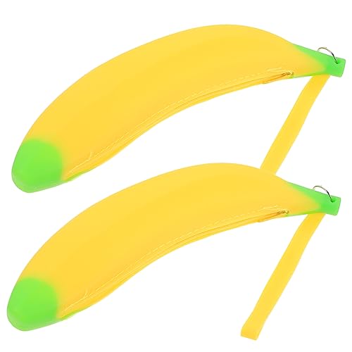 DOITOOL Kawaii Stiftetasche 2 Stücke Bananenförmiges Federmäppchen aus Silikon Tragbare Schreibwarenhalter für Kinder Großes Fassungsvermögen für Schule und Büro von DOITOOL