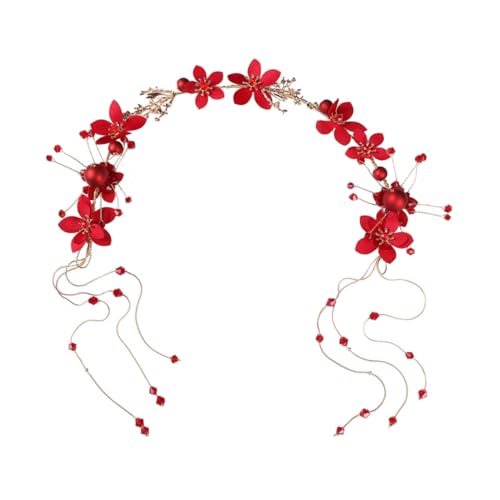 DOITOOL 1 Satz Blumenohrringe für Frauen Hochzeit Stirnband Tiara Haar Klammern Haarklammer frauen stirnband Braut Stirnband Toast-Kleidung Haarnadel Haarschmuck Kopfbedeckung Damen rot von DOITOOL