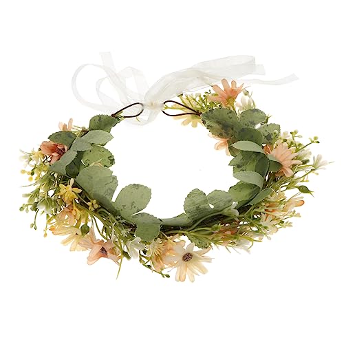 DOITOOL 1Stk Kranz Haarbänder Blumenkrone mit Band Boho-Hochzeitsdeko Tiara Stirnband Hochzeit dekorativer Kopfschmuck süßer Brautkopfschmuck Mädchen Gänseblümchen Schleife Requisiten Rose von DOITOOL