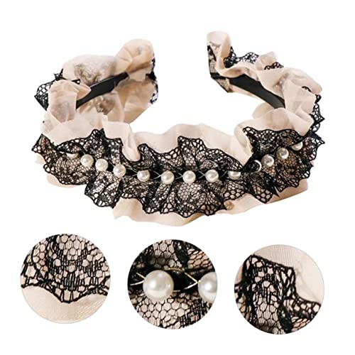 DOITOOL 1Stk Perlenstirnband schwarze Stirnbänder für Frauen Brautkopfschmuck für die Hochzeit Haargummi Haarband Kopfschmuck aus Spitze Damen Stirnband rutschfest Schal von DOITOOL