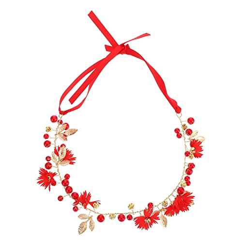 DOITOOL Vintage Haarband 1Stk Stirnband haarschmuck die Blumen Kopfbedeckung weiche Kette Mädchen Stoff rot Festliche Haarband von DOITOOL