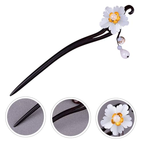 DOITOOL 1Stk Haarnadel Haarspangen Haarklammer florale Haarspange blumen perlen Haarstift stäbchen Haarschmuck für Frauen kreative Haartracht Ebenholz schmücken China Weiß von DOITOOL