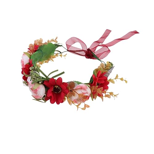 DOITOOL 1Stk Blumenkopfschmuck für die Braut Baby-Blumen-Stirnband Haarband Haargummis Haarreifen Braut Stirnband Mädchen Kopfbedeckung Haarring Strandresort rot von DOITOOL