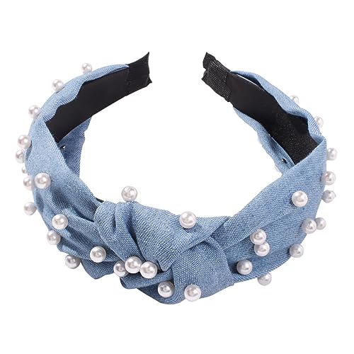 DOITOOL 1Stk von Haarpackungen Frauenhaare Kopfbedeckungen aus Brautperlen modischer Haarreifen für Frauen Stirnband Haarreif aus Perlen knoten haarband binden Denim Damen von DOITOOL