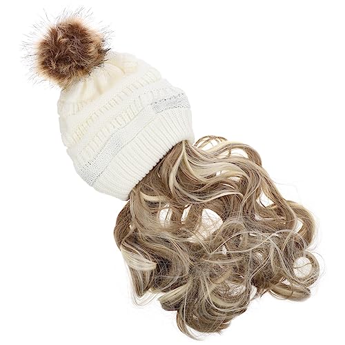 DOITOOL 2 Sätze abnehmbare Perückenkappe Beanie mit angesetztem Haar für Damen Strickmütze Perücke Wintermützen für Damen Fell hat Mütze mit Haaren Perückenhut Cosplay von DOITOOL