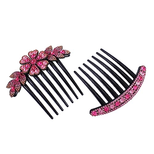 DOITOOL 2 Stk Haarnadel Haarschmuck Für Die Braut Rosa Haargabel Braut u Haar Pins Hochzeit Haar Zubeh?r Strass-haarspangen Für Frauen Rosa Kamm Strasssteine Koreanische Version Haarstock von DOITOOL