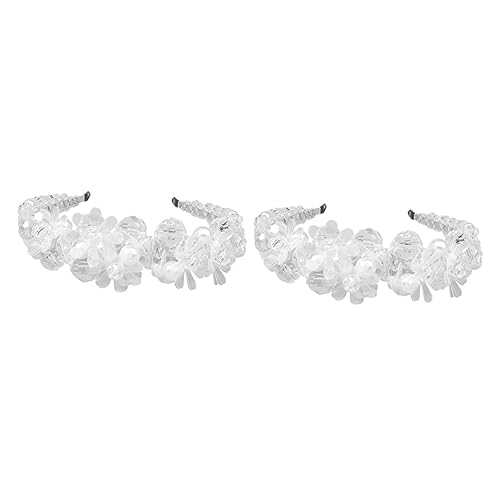 DOITOOL 2 Stk Perlenstirnband schwarze Tiara Brautkopfschmuck für die Hochzeit haarschmuck Haarband Haargummi Haarreif aus Kristall paillettenbesetzter Haarreif charmant Requisiten Weiß von DOITOOL