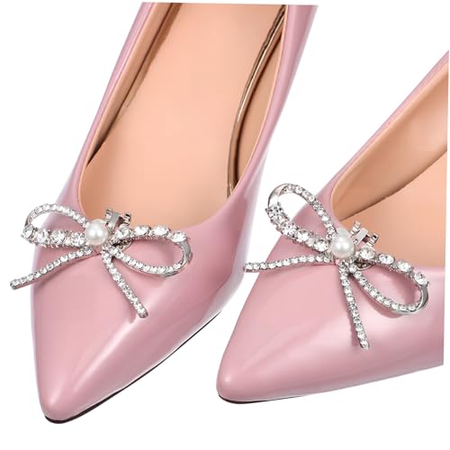 DOITOOL 2 Stück Abnehmbare Strass Schleifen Schuhclips Schuhschmuck Bügel aus Legierung mit Perlen Glitzernde Clip Verzierungen für Damen High Heels Festlich Langlebig von DOITOOL